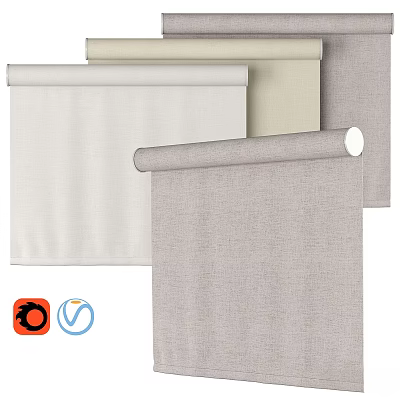 Light Toned Fabric Curtains in Rolled Style for Modern Home Decor 3d model
