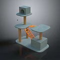 Cat Tree With Multi Level Platforms Cozy House Orange Ladder And Sturdy Support Posts 3d model