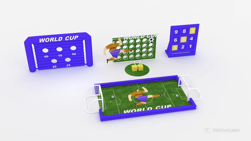 World Cup Interactive Zone With Soccer Goal Scoreboard And Mini Football Field 3d model 