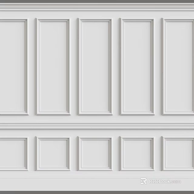 White Decorative Wall Panels With Rectangular Grooves And Horizontal Lines For Interior Design 3d model