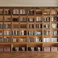 Elegant Wooden Bookcase Interior Design With Multiple Compartments Books And Storage Baskets 3d model