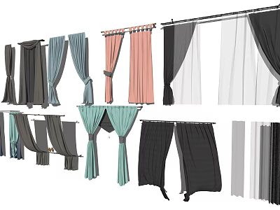 Various Colored Curtains With Different Styles And Designs For Home Decor 3d model