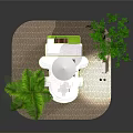 Green Double Decker Motorhome With Palm Tree Small Tree Bench Street Lamp In Outdoor Setting
