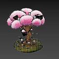 Stunning Cherry Blossom Tree With Pink Blossoms Brown Trunk Green Grass And Falling Petals