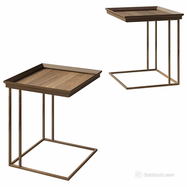Modern Minimalist Side Tables with Wooden Tray Top and Metal Frame Structure 3d model 