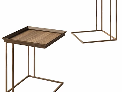 Modern Minimalist Side Tables with Wooden Tray Top and Metal Frame Structure 3d model