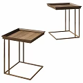 Modern Minimalist Side Tables with Wooden Tray Top and Metal Frame Structure