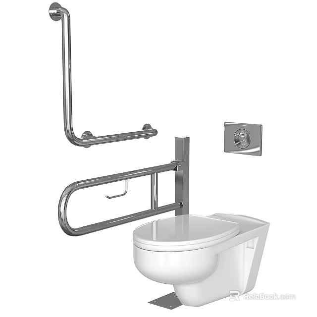 Accessible Toilet With Safety Grab Bars And Wall Mounted Flush Button 3d model