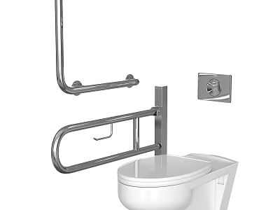 Accessible Toilet With Safety Grab Bars And Wall Mounted Flush Button 3d model