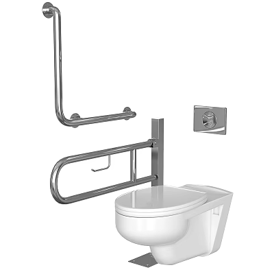 Accessible Toilet With Safety Grab Bars And Wall Mounted Flush Button 3d model