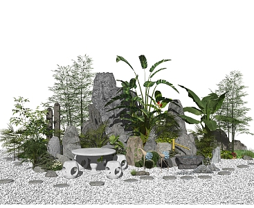 New Chinese style landscape sketch landscape sketch withered landscape rockery stone 3d model