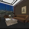 Modern Office Interior Design With Wooden Desk Laptop Lamp Documents Bookshelf Decorations And Plant