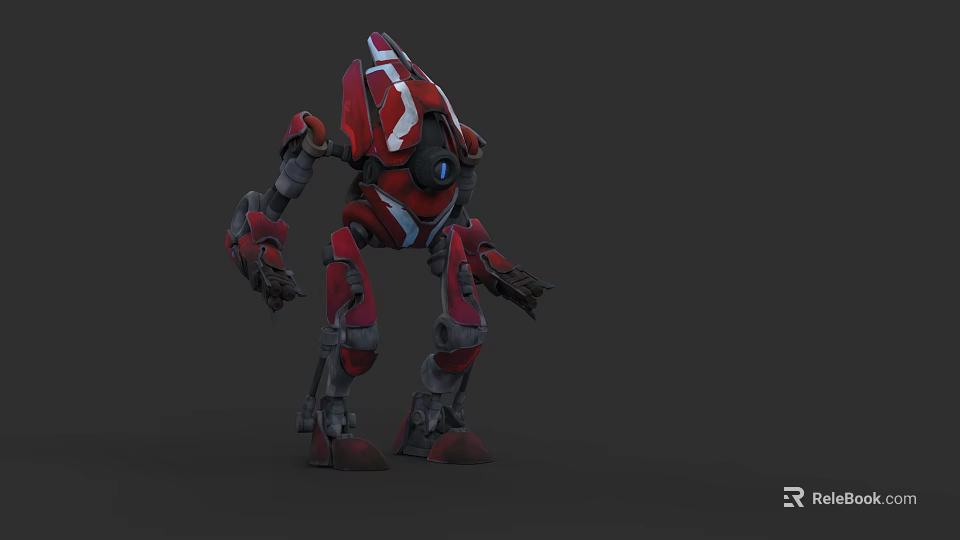 Red And Gray Futuristic Mechanical Humanoid Weapon With Armor Design Details 3d model 