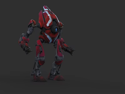 Red And Gray Futuristic Mechanical Humanoid Weapon With Armor Design Details 3d model