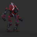 Red And Gray Futuristic Mechanical Humanoid Weapon With Armor Design Details