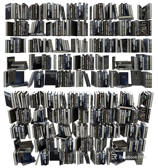 Extensive Collection of Books Magazines Displayed on Shelves and Stacked in Piles 3d model 
