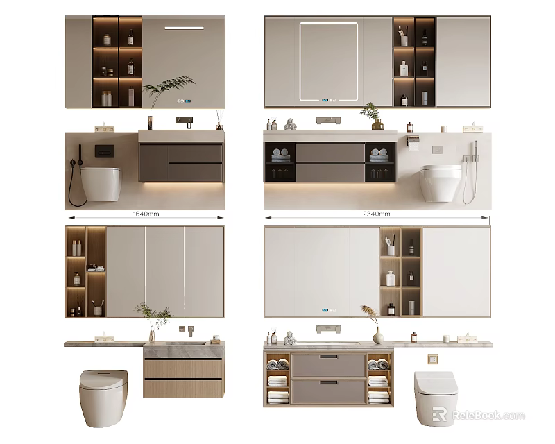 Modern Bathroom Vanity Design With Wall Mounted Mirror And Storage Cabinets 3d model