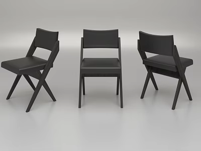 Three Modern Leisure Chairs With Wooden Frame Black Upholstery And Crossed Legs Design 3d model