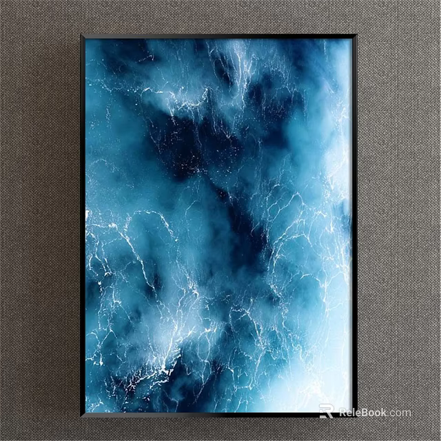 Abstract Blue Fluid Texture Artwork With Dynamic White Streaks For Wall Decor 3d model 