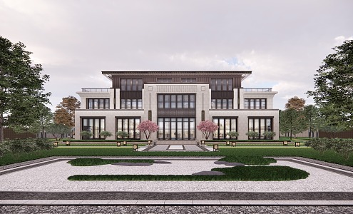 New Chinese style single-family villa 3d model