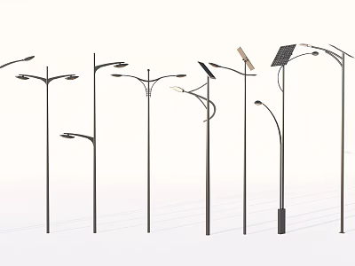 Stylish Outdoor Lights With Various Designs Including Solar Panel And Different Structures 3d model