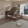 Wooden Single Bed With Open Lid Storage Compartments In Modern Bedroom Interior