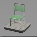 Green Chair With Metal Frame And Green Seat And Backrest On White Tile Platform