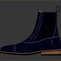 Dark Blue Leather Ankle Boots With Front Zipper And Orange Soles