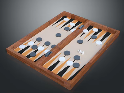 Wooden Backgammon Board With Striped Design Black White Checkers And Dice 3d model
