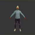 Man in Gray Turtleneck Sweater Black Mask Standing Black Pants White Shoes on Gray Background
