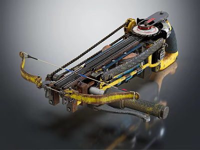 Mechanical Crossbow With Yellow Black Components Chain Mechanism And Metal Structure 3d model