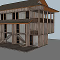 Traditional Homestay Building Two Story Design With Tile Roof Wooden Structure And Balcony Windows