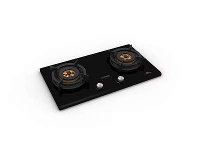 Black Gas Stove With Two Burners And Control Knobs For Kitchen Appliance 3d model