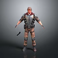 Game Movie Character Wearing Camouflage Uniform With Tactical Vest Helmet And Armor Gear