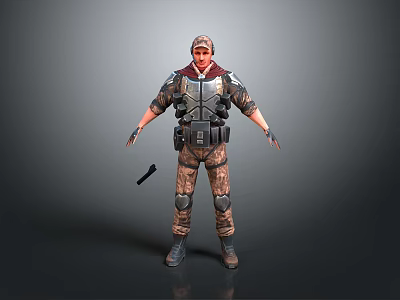 Game Movie Character Wearing Camouflage Uniform With Tactical Vest Helmet And Armor Gear 3d model