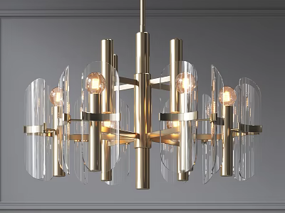 Modern Gold Metal Chandelier With Transparent Glass Shades And Warm Lighting 3d model