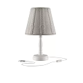 Light Gray Knitted Lampshade Table Lamp With White Stem And Base And Power Cord