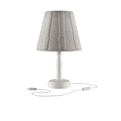 Light Gray Knitted Lampshade Table Lamp With White Stem And Base And Power Cord 3d model