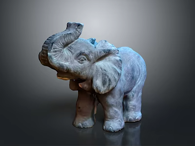 Decorative Elephant Sculpture With Raised Trunk And Detailed Gray Texture 3d model