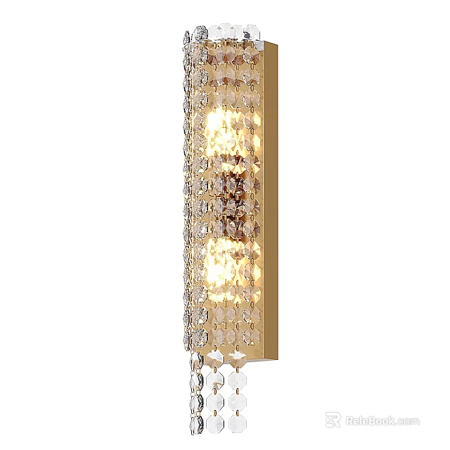 Modern Crystal Wall Sconce with Gold Frame Hanging Crystals Elegant Decorative Lighting Fixture 3d model 