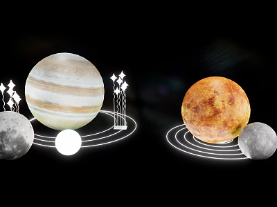 Celestial Cosmic Photo Spot With Jupiter Moon Planets Starry And Orbital Lines 3d model
