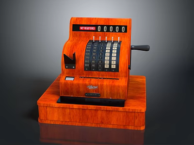 Vintage Wooden Cash Register With Digital Display Mechanical Keys And Classic Design 3d model