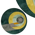 Modern Round Rug Featuring Green Yellow Gray Geometric Concentric Circle Design 3d model