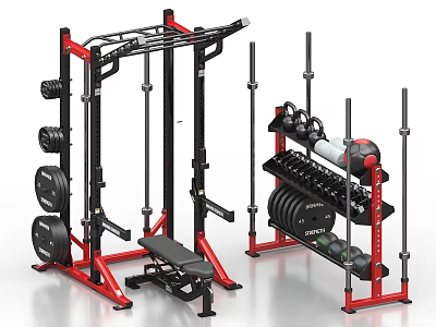 Professional Gym Sports Equipment Set Including Multi Functional Training Rack Weight Bench Dumbbells And Barbells 3d model