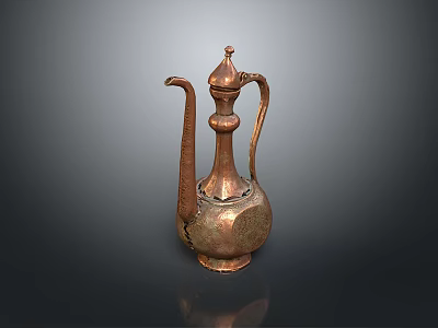 Vintage Copper Pitcher as Traditional Household Item with Ornate Design and Curved Spout 3d model