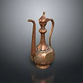 Vintage Copper Pitcher as Traditional Household Item with Ornate Design and Curved Spout