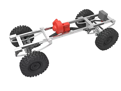 Off Road Vehicle Chassis Frame With Large Tires Red Motor And Gray Components 3d model