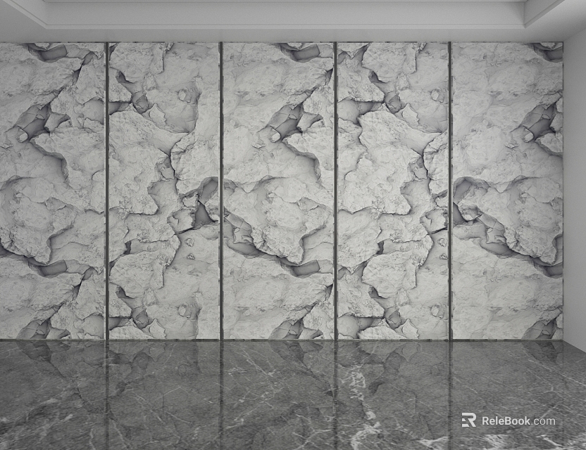 Elegant Paneled Feature Wall With Gray Marble Texture For Modern Home Interior Design 3d model 