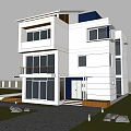 Modern Detached Villa With Swimming Pool Lawn Glass Windows And Mountain View