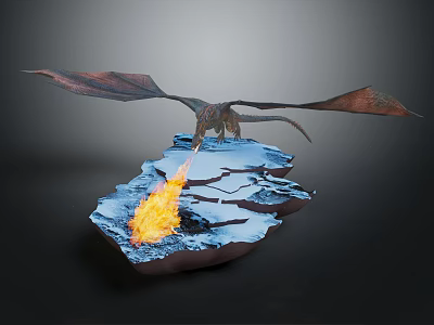 Realistic Dragon With Extended Wings Standing On Icy Surface Spitting Flame 3d model